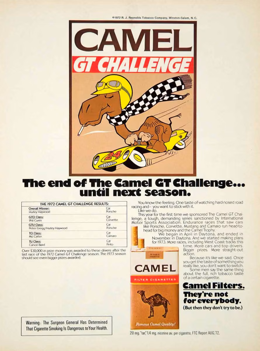 Publicité GT challenge pour la marque de cigarette Camel